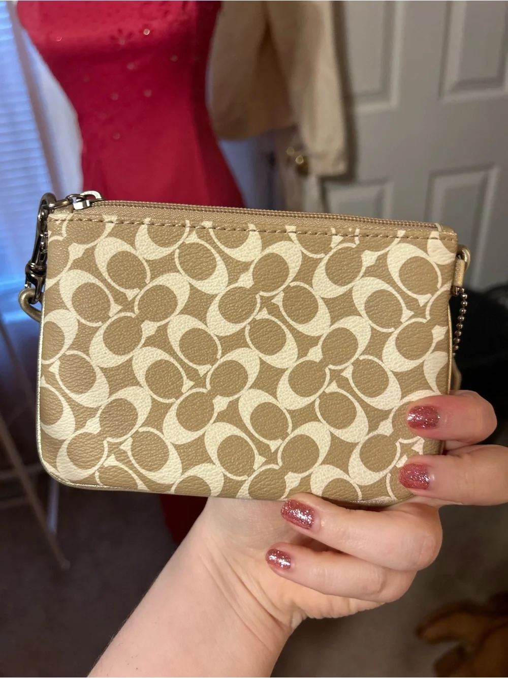 Coach Heritage Canvas Khaki Stripe Wristlet